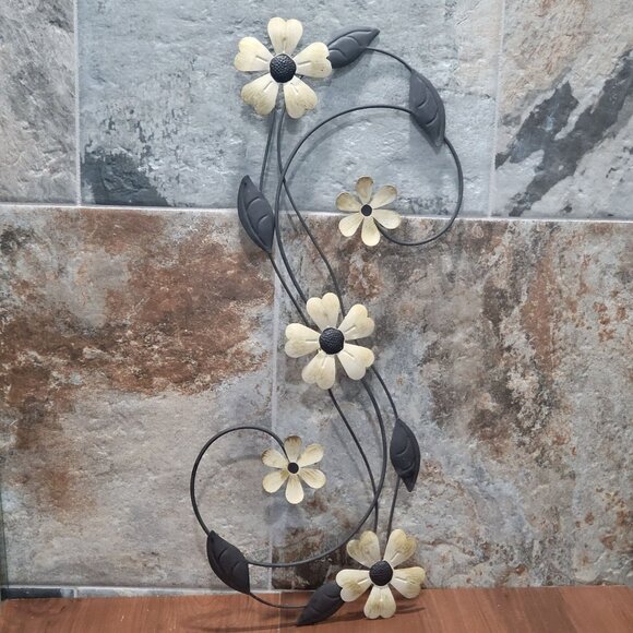 Metallic Yellow Flower Vine Wall Sculpture Wall Art Vertical Hanging - Picture 1 of 12